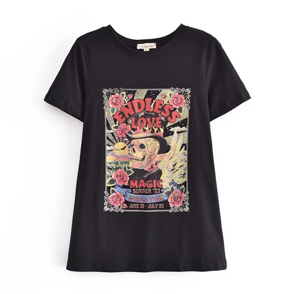 Endless Love Black Skull Boho Graphic Tee - Picture 3 of 3